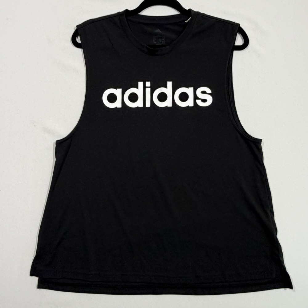Adidas Women Tank Top Black L Sleeveless Muscle Tee Graphic Logo Activewear